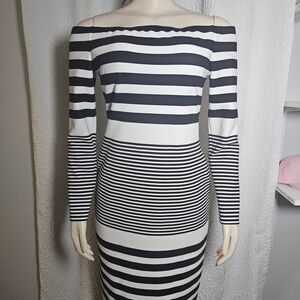 Eliza J Black and White Off-Shoulder Bodycon Dress